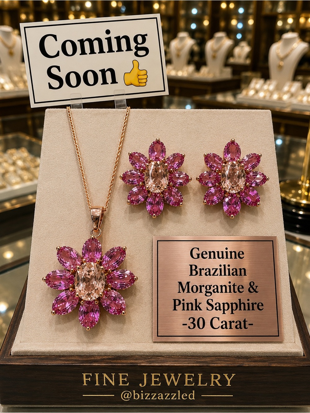 SET‼️Morganite & Sapphire  14k Rose Gold Electroplated on 925